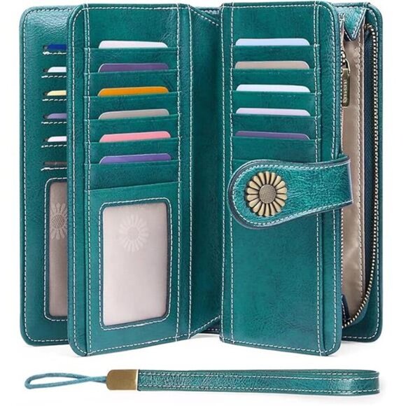 Wallet Women Genuine Leather Credit Card Holder RFID Blocking Large Capacity - Picture 7 of 7